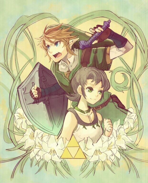 link and ilia (the legend of zelda and 1 more) drawn by bashikou