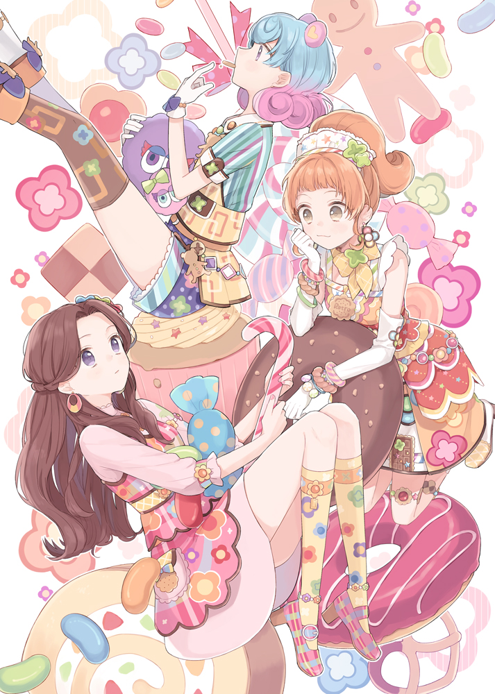 fujiwara miyabi, kurisu kokone, and dojima nina (aikatsu!) drawn by chiri_(ch!)