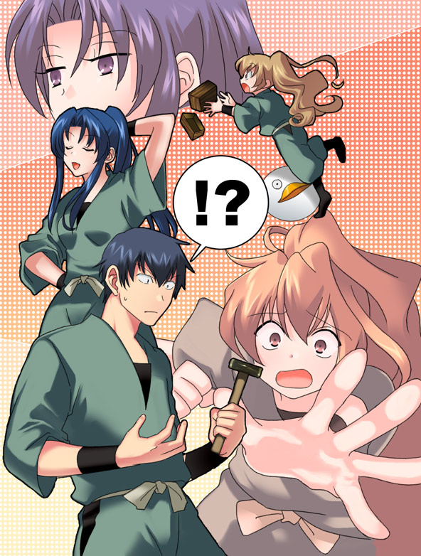 aisaka taiga, kawashima ami, takasu ryuuji, and elizabeth (gintama and 2 more) drawn by ayanashi_kunio