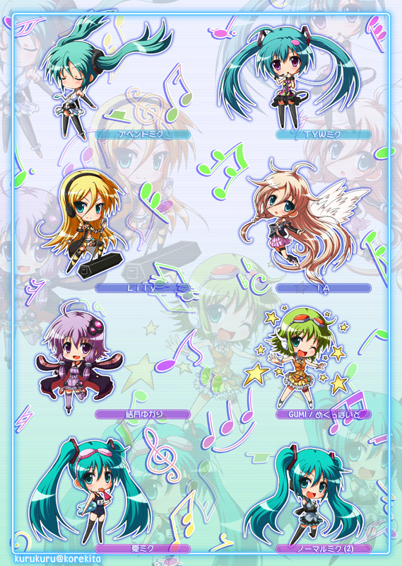 hatsune miku, yuzuki yukari, gumi, ia, and lily (vocaloid and 2 more) drawn by soutou