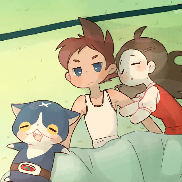 fuyunyan, keizou, and amano yukiko (youkai watch and 1 more) drawn by chiyoko_(oman1229)