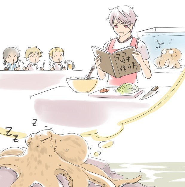 united kingdom, prussia, germany, paul the octopus, and argentina (axis powers hetalia and 2 more) drawn by natsuyon