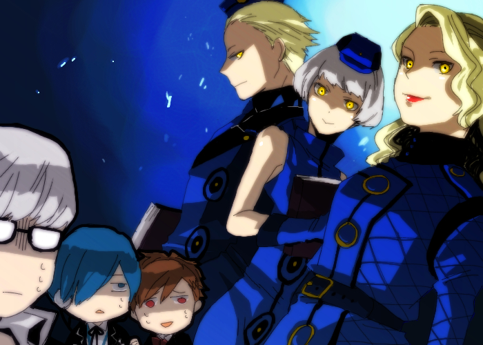 narukami yu, yuuki makoto, shiomi kotone, elizabeth, margaret, and 1 more (persona and 3 more) drawn by hika_(amane222)