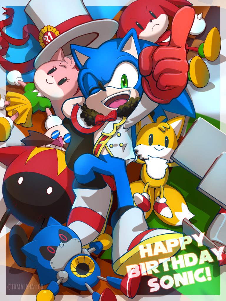 sonic the hedgehog, amy rose, tails, knuckles the echidna, dr. eggman, and 1 more (sonic) drawn by tomalpha1109