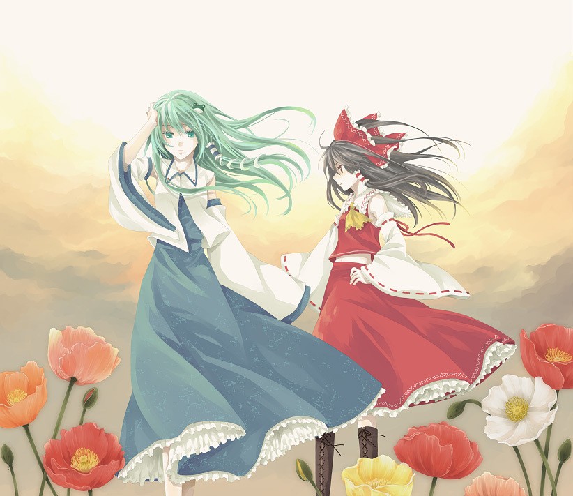 hakurei reimu and kochiya sanae (touhou) drawn by llh_xxx