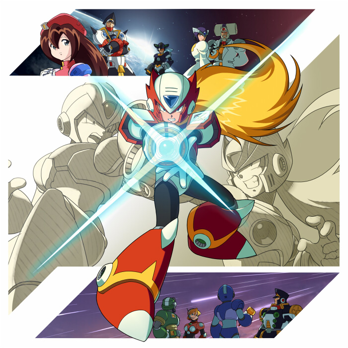 zero, x, iris, alia, gate, and 5 more (mega man and 5 more) drawn by may_(nicoseiga_32709921)