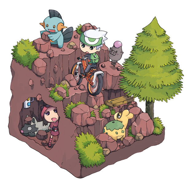 brendan, poochyena, marshtomp, team magma grunt, numel, and 1 more (pokemon and 2 more) drawn by ueshita