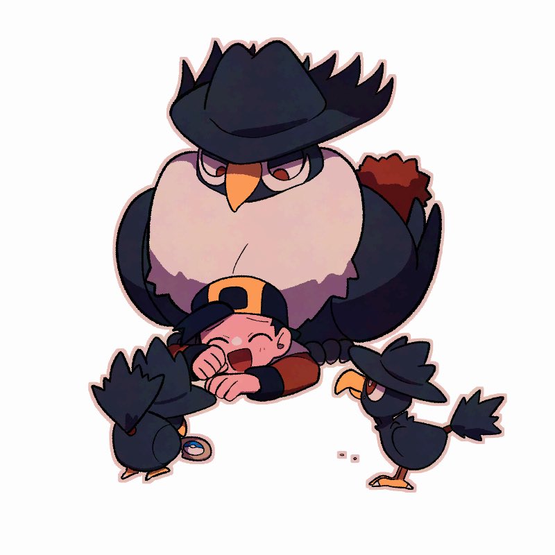ethan, murkrow, and honchkrow (pokemon and 1 more) drawn by tyako_089