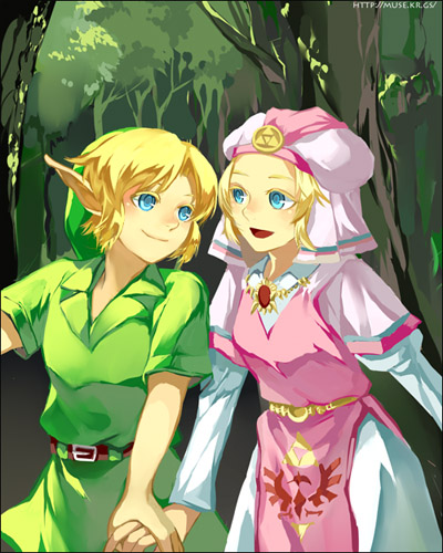link, princess zelda, young link, navi, and young zelda (the legend of zelda and 1 more) drawn by muse_(rainforest)