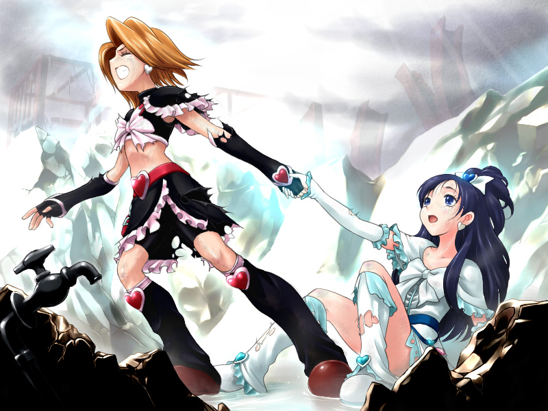 misumi nagisa, yukishiro honoka, cure black, and cure white (precure and 1 more) drawn by suzu-batsu