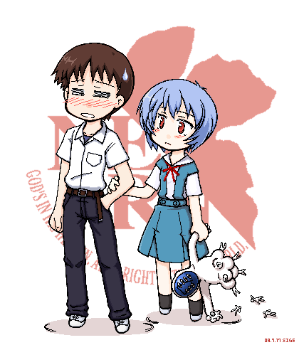 ayanami rei, ikari shinji, and lilith (neon genesis evangelion) drawn by sige