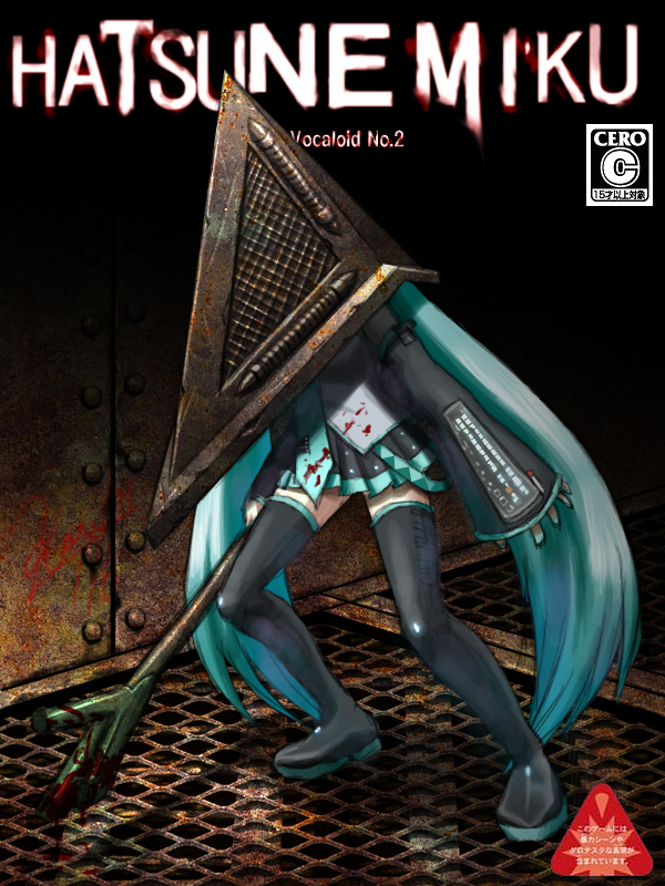 hatsune miku and pyramid head (vocaloid and 1 more) drawn by kawakita_kou