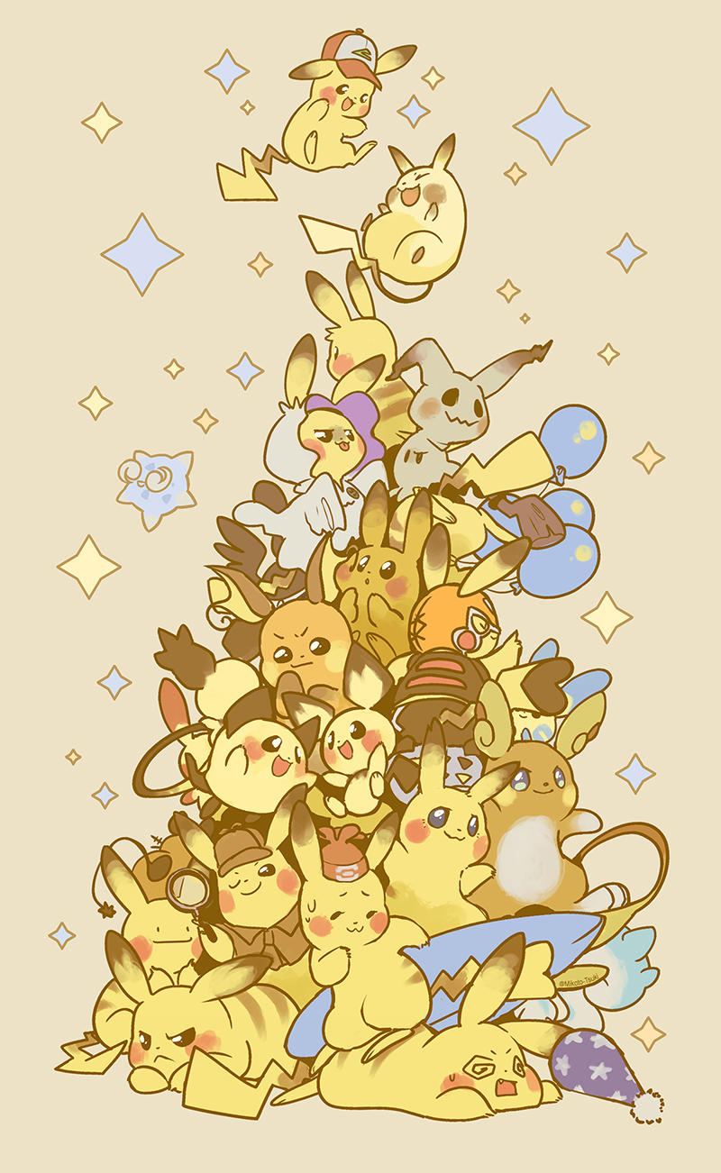 pikachu, ash ketchum, selene, mimikyu, pichu, and 17 more (pokemon and 4 more) drawn by mikoto-tsuki
