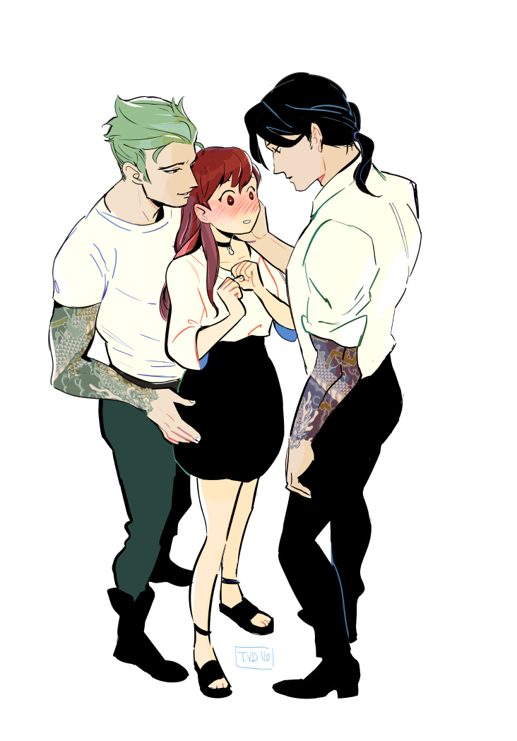d.va, genji, and hanzo (overwatch and 1 more) drawn by j.r._doyle
