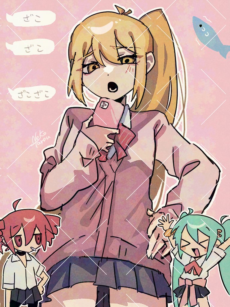 hatsune miku, kasane teto, and akita neru (vocaloid and 3 more) drawn by nekotarou_(nekotaro_woohoo)