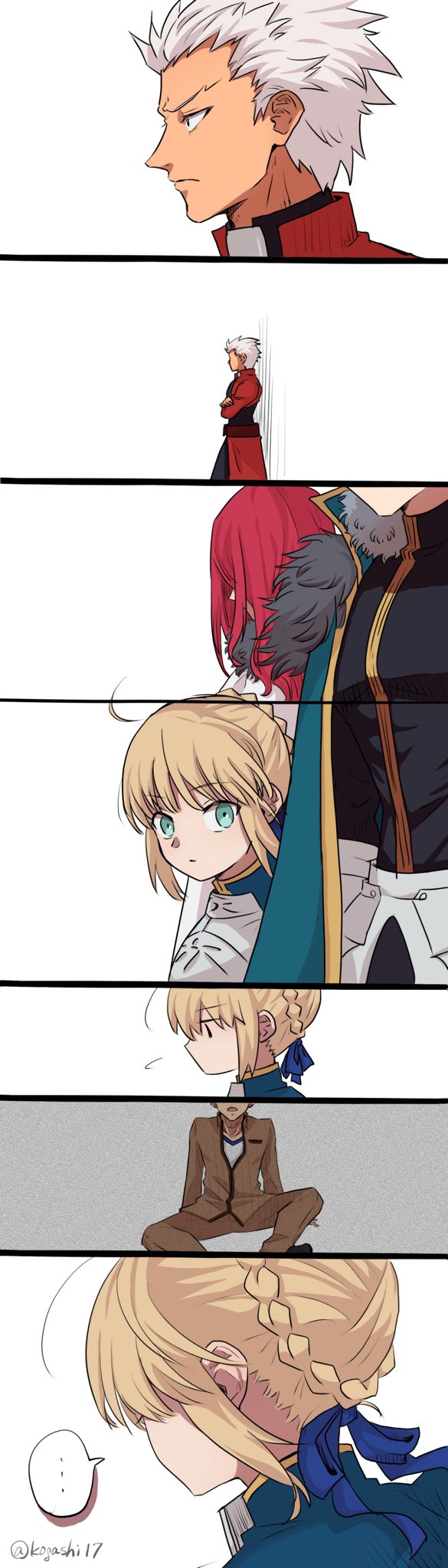 artoria pendragon, saber, emiya shirou, archer, gawain, and 1 more (fate and 2 more) drawn by kogashi17