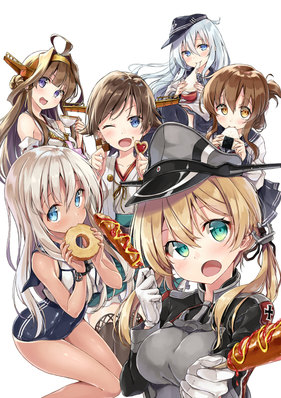 hibiki, kongou, inazuma, prinz eugen, hiei, and 3 more (kantai collection) drawn by kakao_rantan