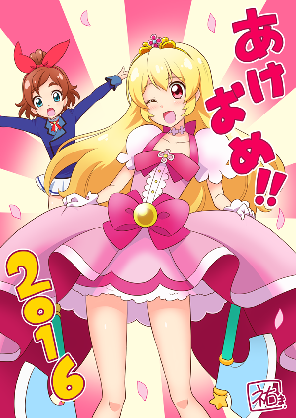 hoshimiya ichigo, haruno haruka, and cure flora (precure and 2 more) drawn by yuuma_(skirthike)