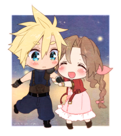 cloud strife and aerith gainsborough (final fantasy and 2 more) drawn by krudears