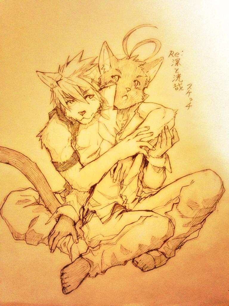 kouya aotsuki and shin kuroi (morenatsu) drawn by indeigo15