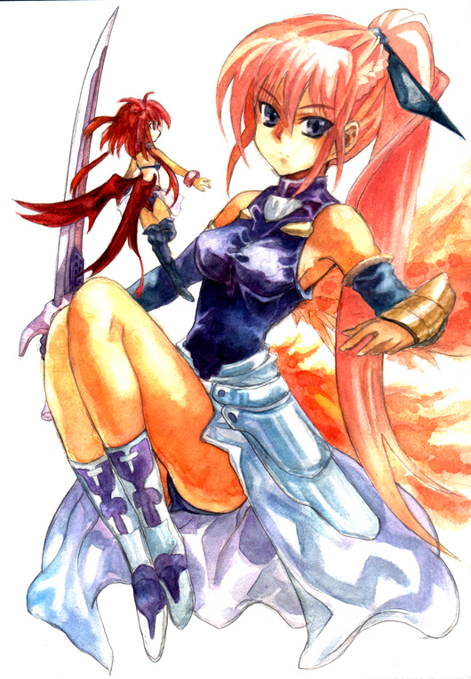 signum, laevatein, and agito (lyrical nanoha and 1 more) drawn by kouno_hikaru