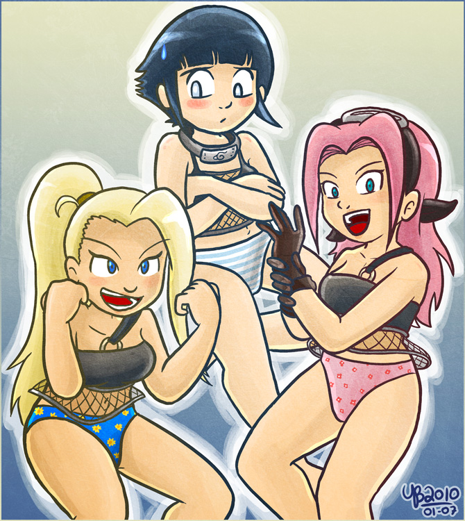 haruno sakura, hyuuga hinata, and yamanaka ino (naruto) drawn by thebourgyman