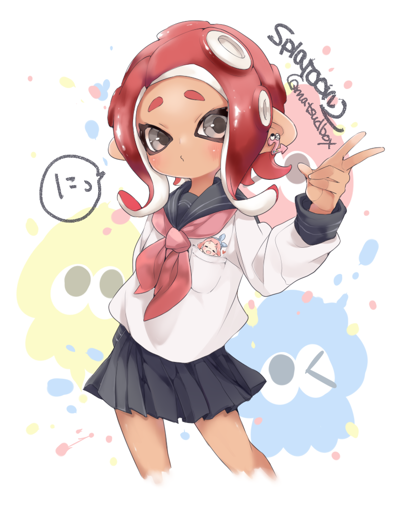 inkling player character, inkling girl, octoling player character, and octoling girl (splatoon) drawn by matsushita_(matsudbox)