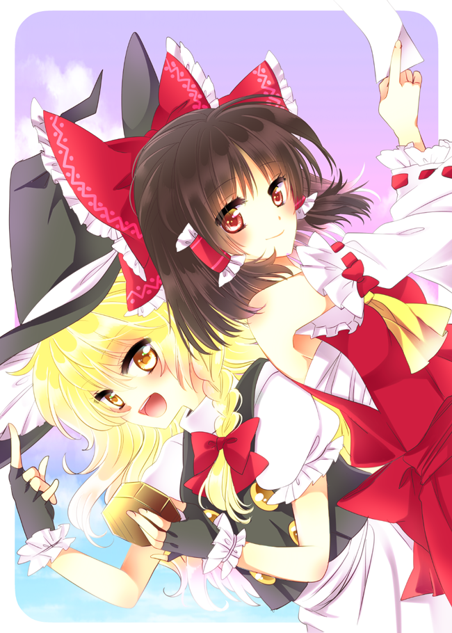 hakurei reimu and kirisame marisa (touhou) drawn by muzuki_uruu