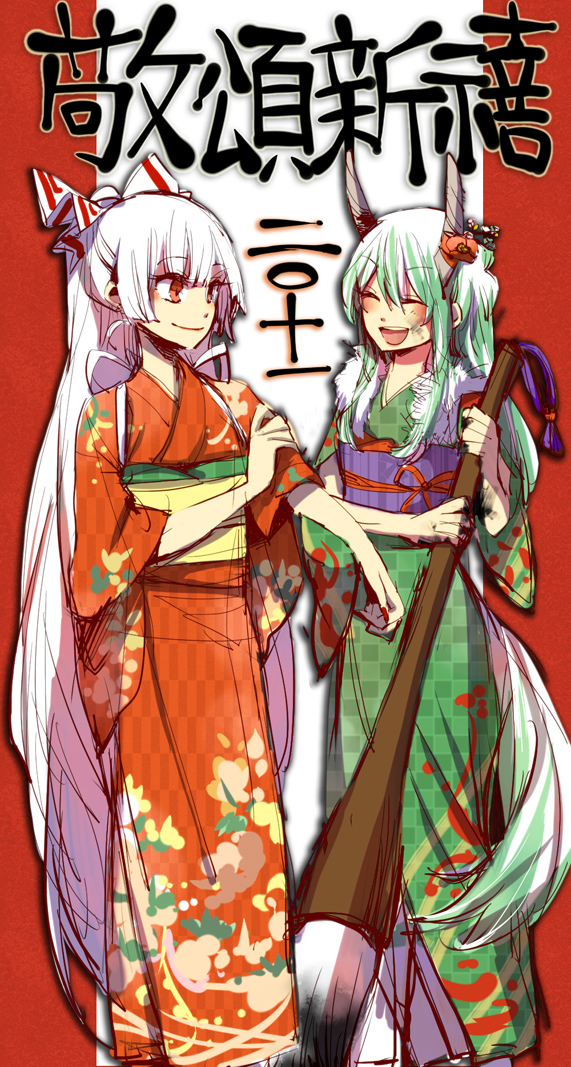 fujiwara no mokou, kamishirasawa keine, and ex-keine (touhou) drawn by shinoasa