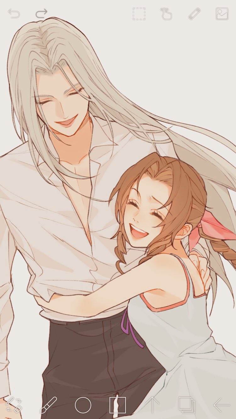aerith gainsborough and sephiroth (final fantasy and 2 more) drawn by 0_ebj