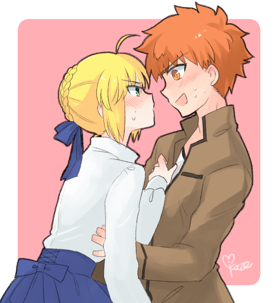 artoria pendragon, saber, and emiya shirou (fate and 1 more) drawn by mikaze