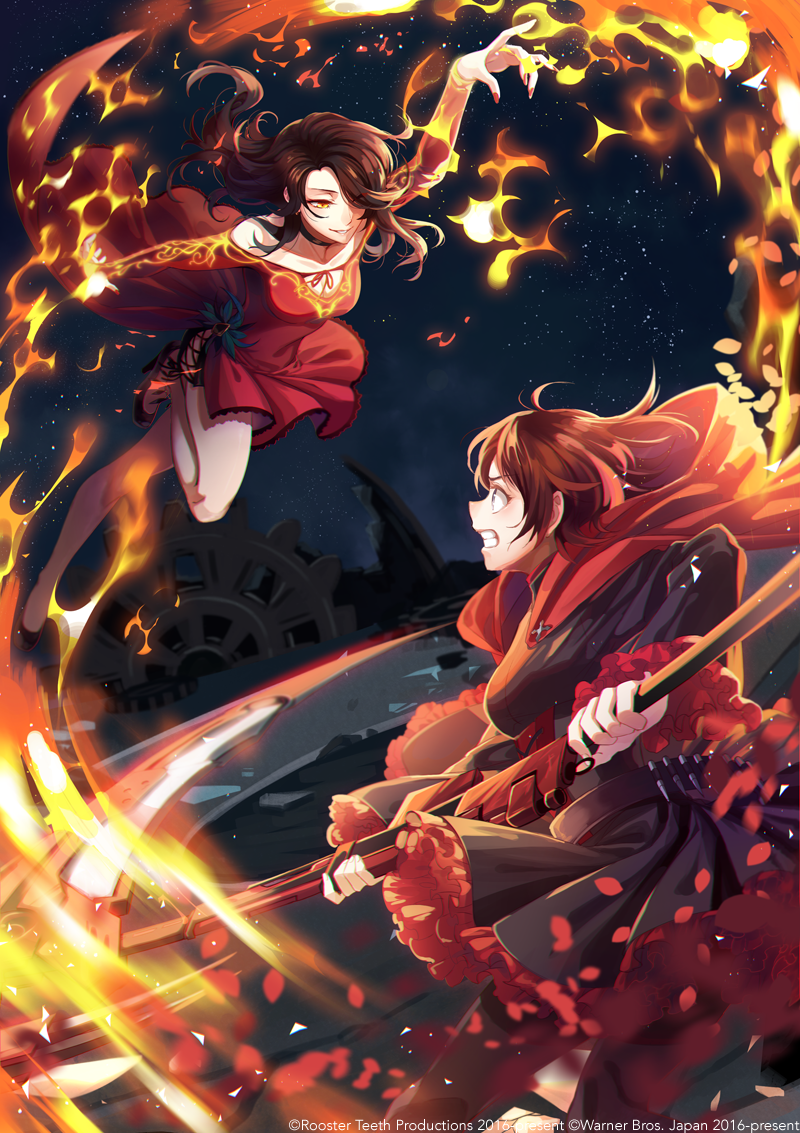 ruby rose and cinder fall (rwby) drawn by lowah