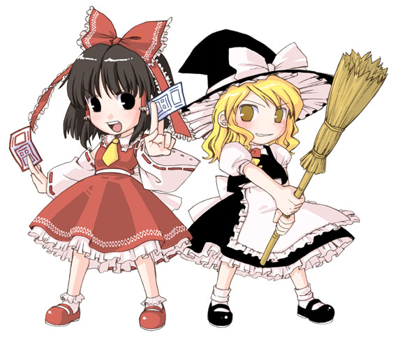 hakurei reimu and kirisame marisa (touhou) drawn by shimakusa_arou
