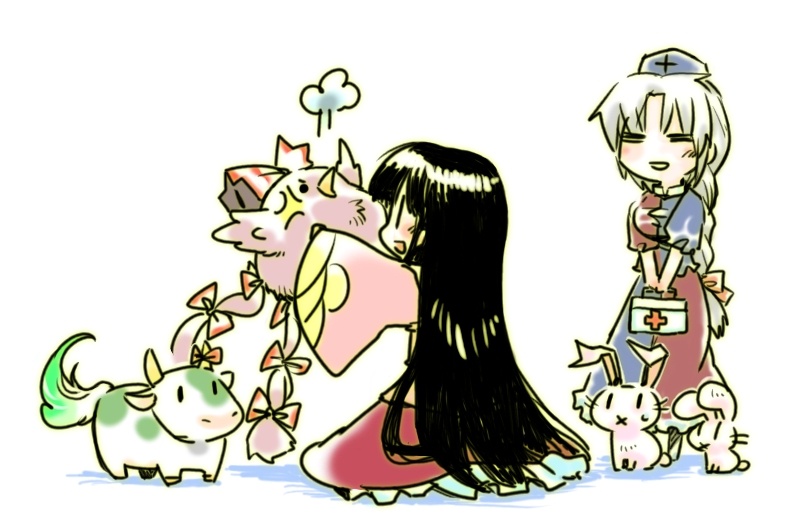reisen udongein inaba, fujiwara no mokou, kamishirasawa keine, houraisan kaguya, inaba tewi, and 2 more (touhou) drawn by upg