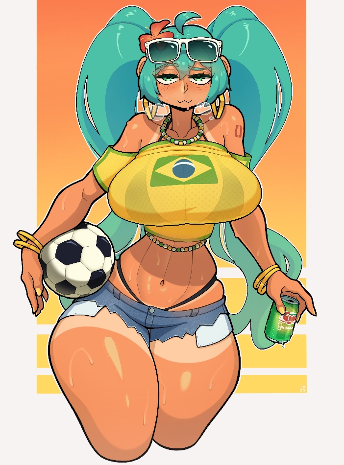 hatsune miku and brazilian miku (vocaloid) drawn by takyzen