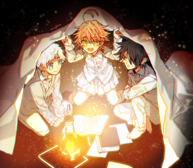 emma, norman, and ray (yakusoku no neverland) drawn by sapphire_(nine)
