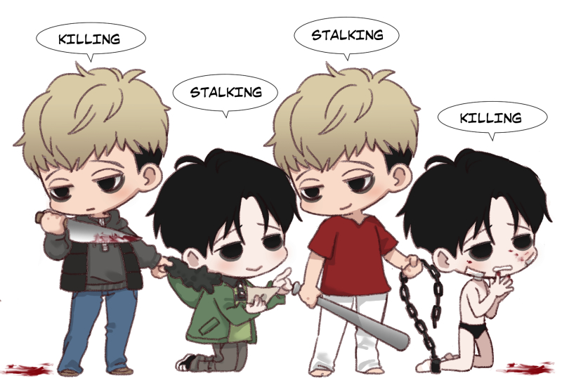 oh sangwoo and yoon bum (killing stalking) drawn by katonist