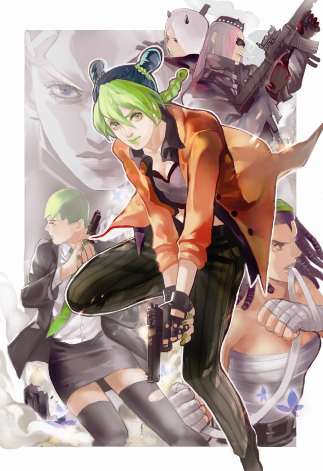 kujo jolyne, narciso anasui, foo fighters, enrico pucci, ermes costello, and 1 more (jojo no kimyou na bouken and 1 more) drawn by zluu