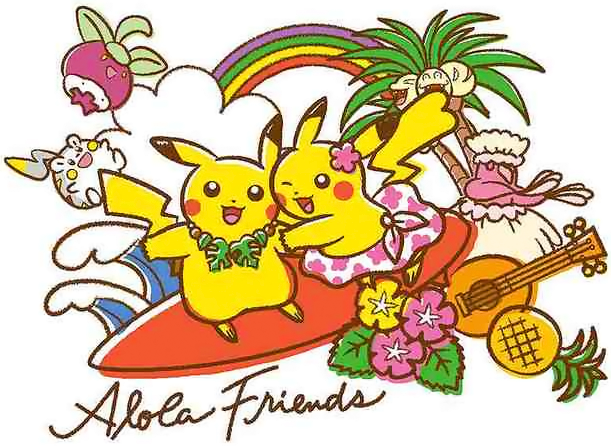pikachu, alolan exeggutor, bounsweet, oricorio, togedemaru, and 1 more (pokemon and 1 more)