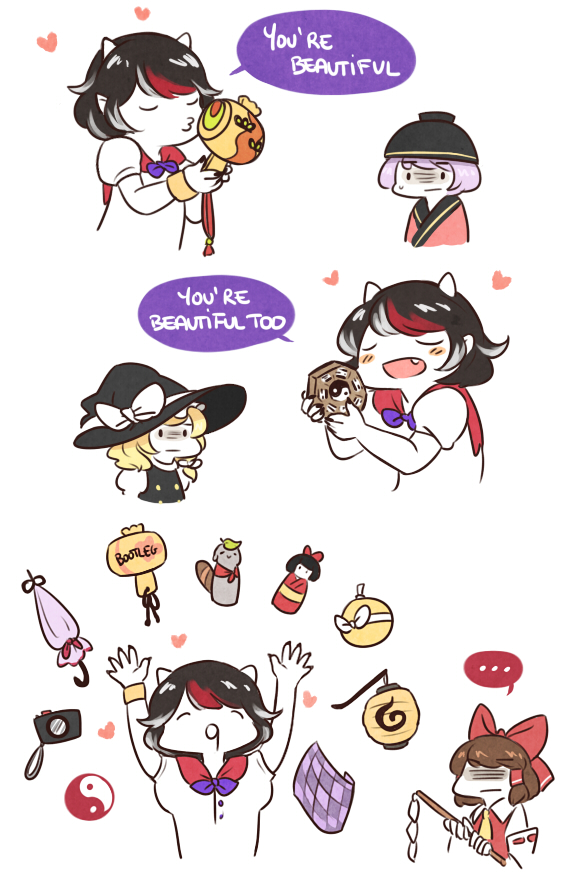 hakurei reimu, kirisame marisa, kijin seija, and sukuna shinmyoumaru (touhou and 1 more) drawn by nekolina
