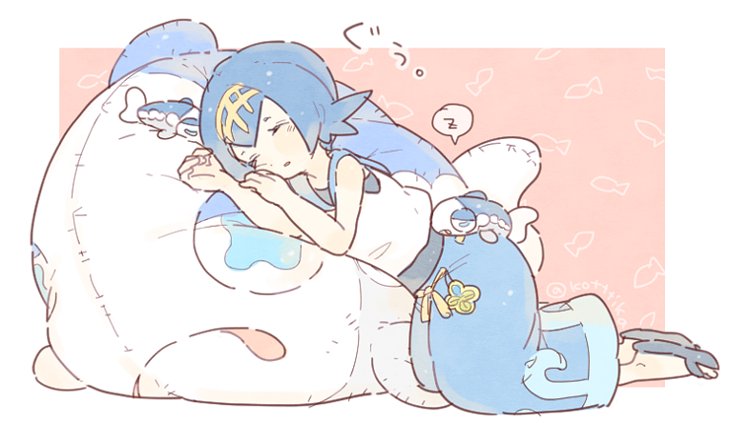lana and wishiwashi (pokemon and 1 more) drawn by katiko