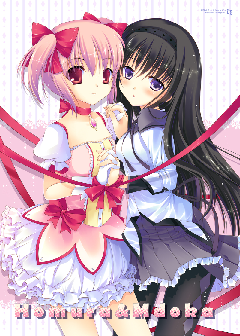 akemi homura and kaname madoka (mahou shoujo madoka magica) drawn by sousouman