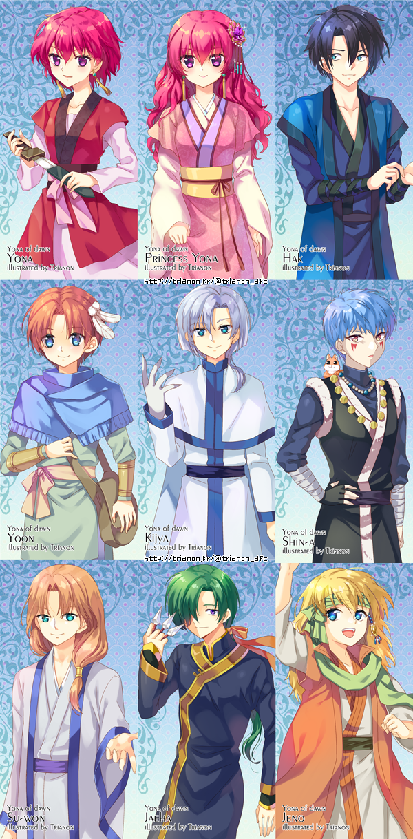 yona, hak, shin-ah, soo-won, zeno, and 4 more (akatsuki no yona) drawn by trianon
