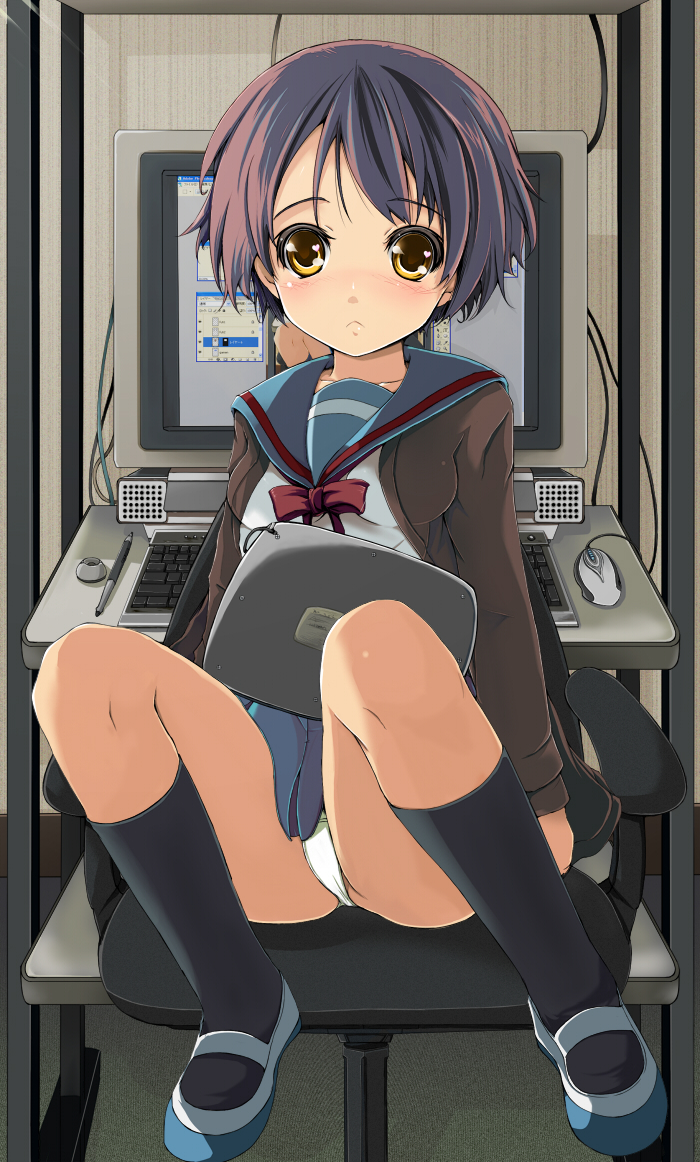 nagato yuki (suzumiya haruhi no yuuutsu and 2 more) drawn by sahare