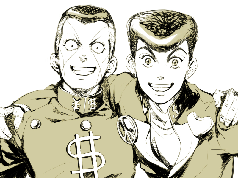 higashikata josuke and nijimura okuyasu (jojo no kimyou na bouken and 1 more) drawn by haato