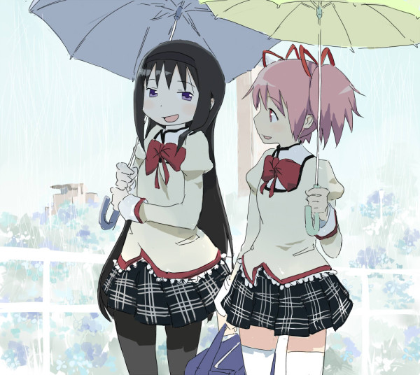 akemi homura and kaname madoka (mahou shoujo madoka magica) drawn by keisan