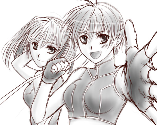 subaru nakajima and teana lanster (lyrical nanoha and 1 more) drawn by hanemura_(hinonoka)