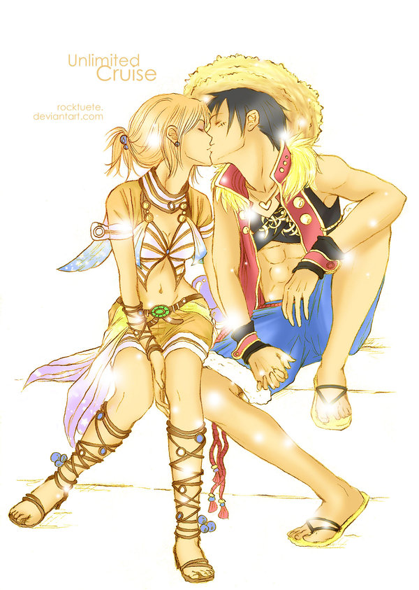 nami and monkey d. luffy (one piece) drawn by rocktuete