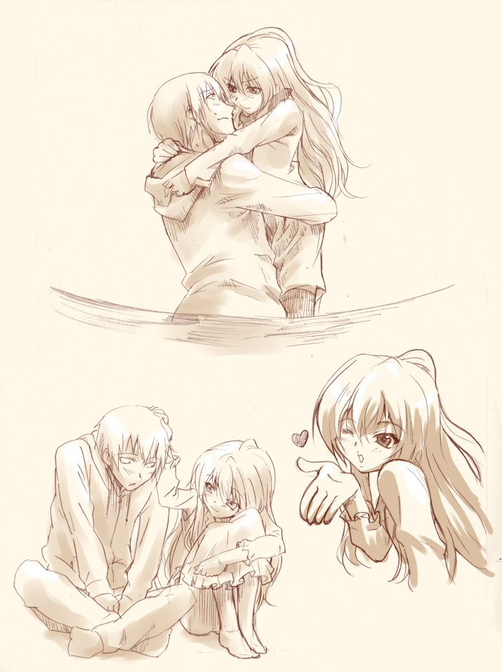 aisaka taiga and takasu ryuuji (toradora!) drawn by marumi