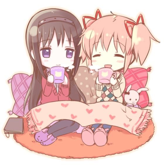 akemi homura, kaname madoka, and kyubey (mahou shoujo madoka magica) drawn by yamada_ako